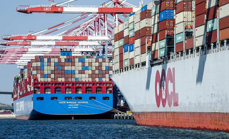 Cargo ships unload containers in the Port of Long Beach in Long Beach Monday, October 11, 2021. Photo by Thomas R. Cordova.