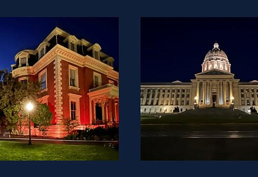 The Missouri Governor’s Mansion and the Capitol dome in Jefferson City were lit orange Monday to raise awareness for September’s