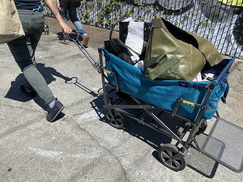 The Punks With Lunch outreach wagon, rolling along a West Oakland sidewalk. (Ariel Boone)