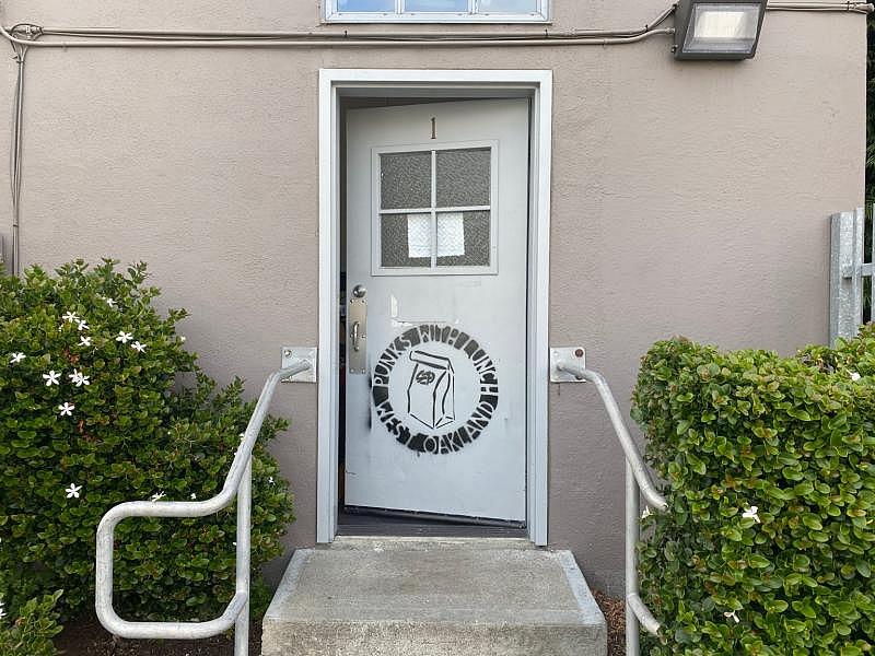 The Punks With Lunch office in West Oakland where the group meets to organize, and stores their harm reduction supplies. (Ariel Boone)