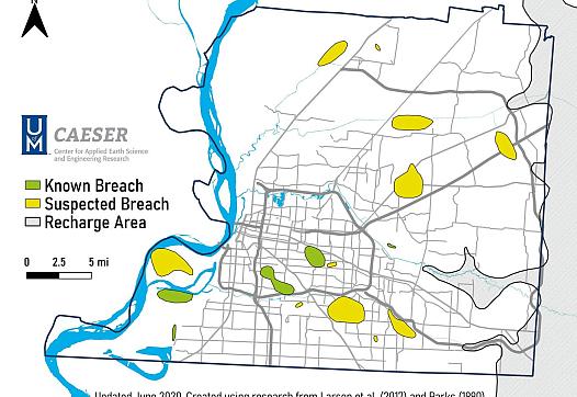 Known and suspected breaches in the Upper Claiborne Confining. Unit, identified by the Center for Applied Earth Science and Engi