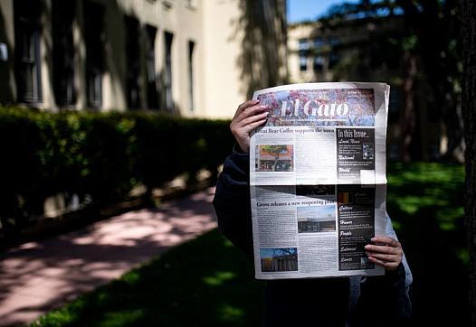 Alaina Fox holds a copy of El Gato, the student newspaper of Los Gatos High School, at the school campus in Los Gatos on July 21