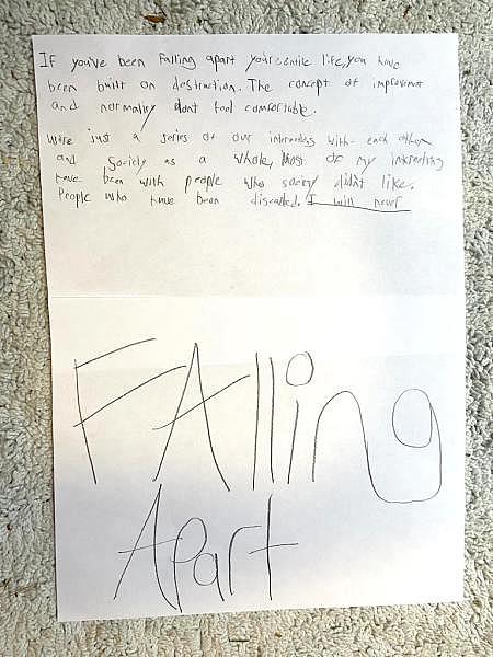 In a short piece written by Lisa Rowe's son called "Falling Apart," he talks about his struggles and feelings of being despised by society: "If you've been falling apart you're entire life, you have been built on destruction. ... Most of my interactions have been with people who society doesn't like. People who have been discarded. I will never." (William Wan/The Washington Post)