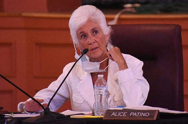 Santa Maria Mayor Alice Patino participates in a City Council meeting at Veterans Memorial Center on a recent Tuesday. Early in the pandemic, Patino pushed for more messaging to the Hispanic community, especially the Oaxacan population. (Photo by Randy De La Pena)