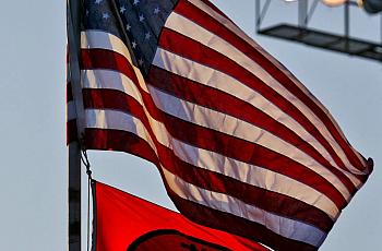 Flag of America and school's football flag