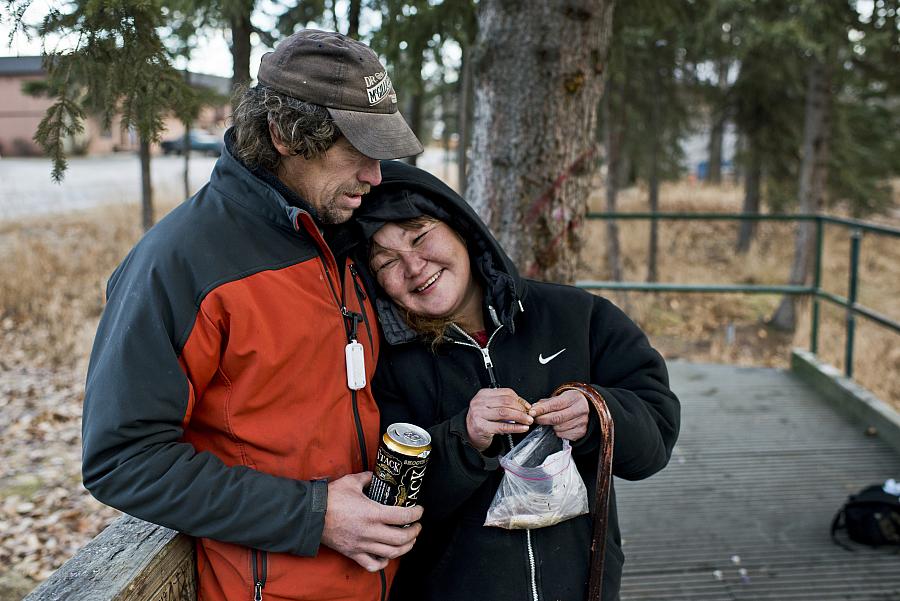 A married homeless couple profiled by Alaska Dispatch News. [Photo by Marc Lester/ADN]