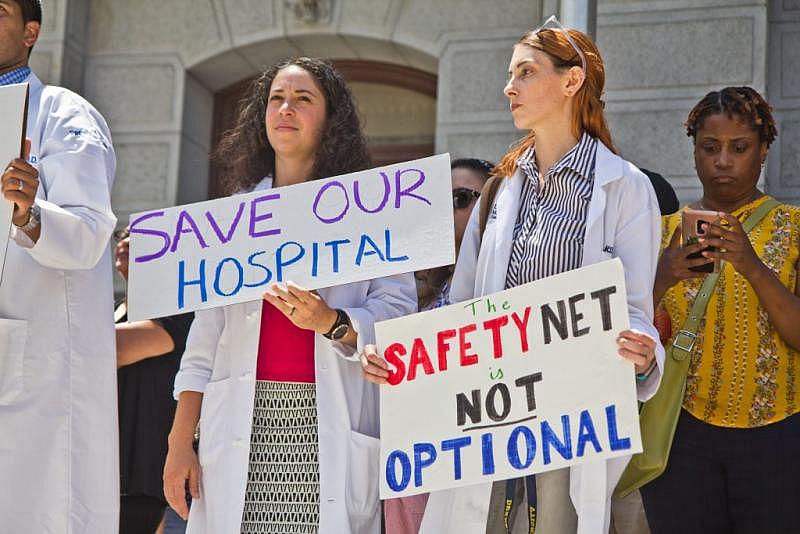 Hahnemann employees, city officials, and unions rally against the closing of the hospital. (Kimberly Paynter/WHYY)