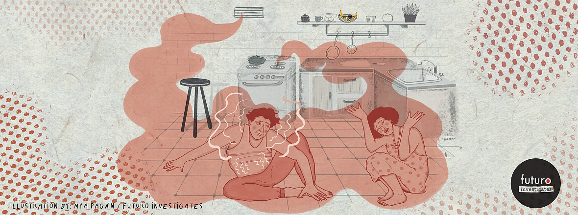 Illustration of Man and Woman suffocating in a kitchen